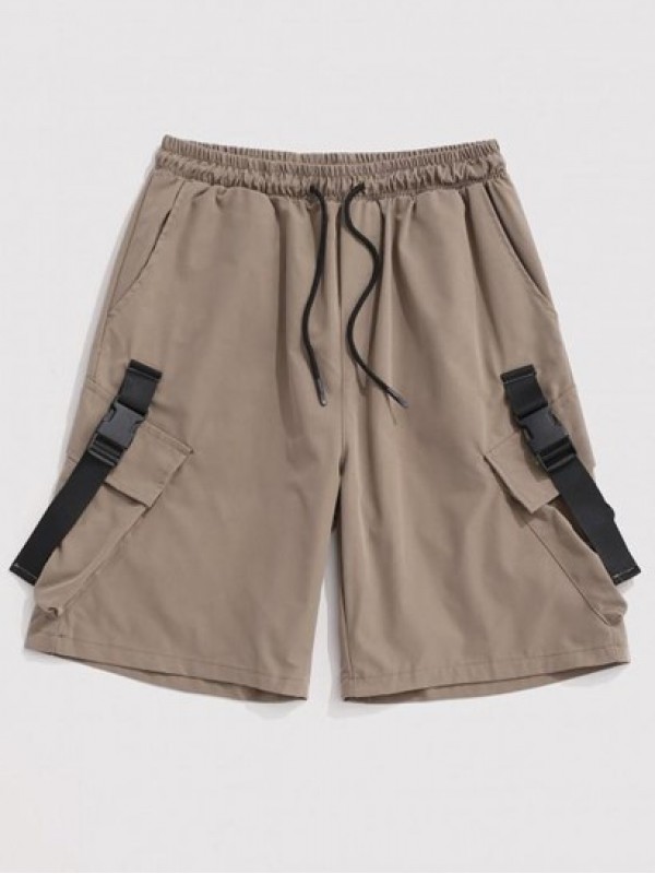 Streetwear Multi-Pocket Strap Drawstring Cargo Shorts