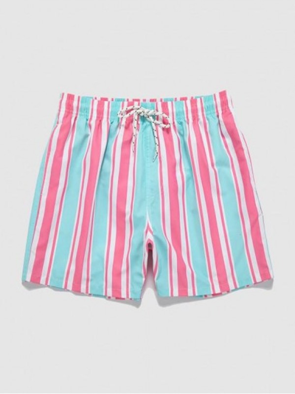 Striped Pocket Drawstring Beach Shorts