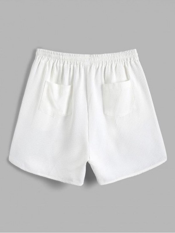 Solid Color Pocket Drawstring Casual Shorts Solid Color Pocket Drawstring Casual Shorts