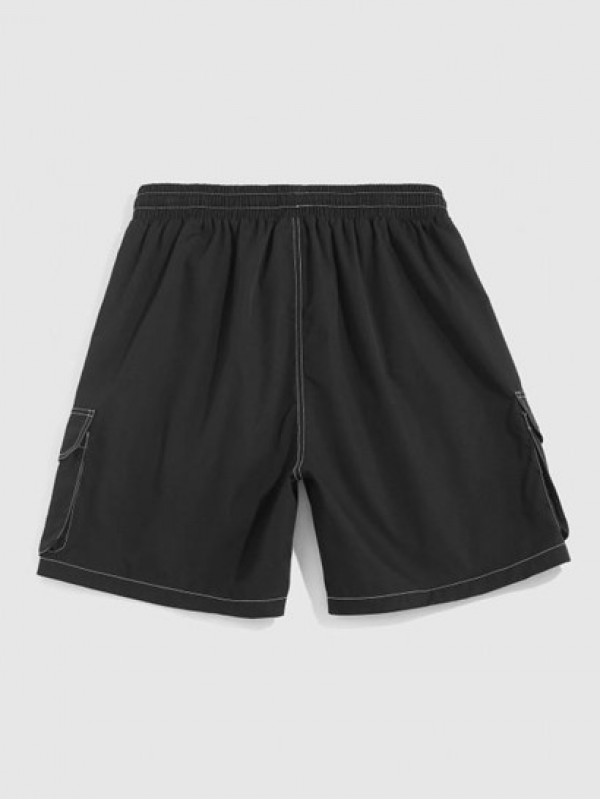 Solid Color Multi-pocket Topstitching Cargo Shorts Solid Color Multi-pocket Topstitching Cargo Shorts