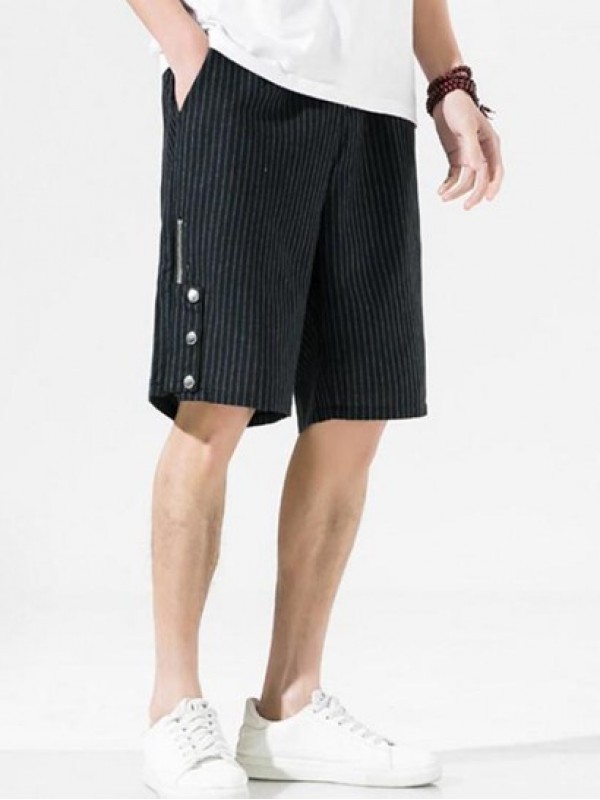 Striped Print Zipper And Button Design Drawstring Casual Shorts Striped Print Zipper And Button Design Drawstring Casual Shorts