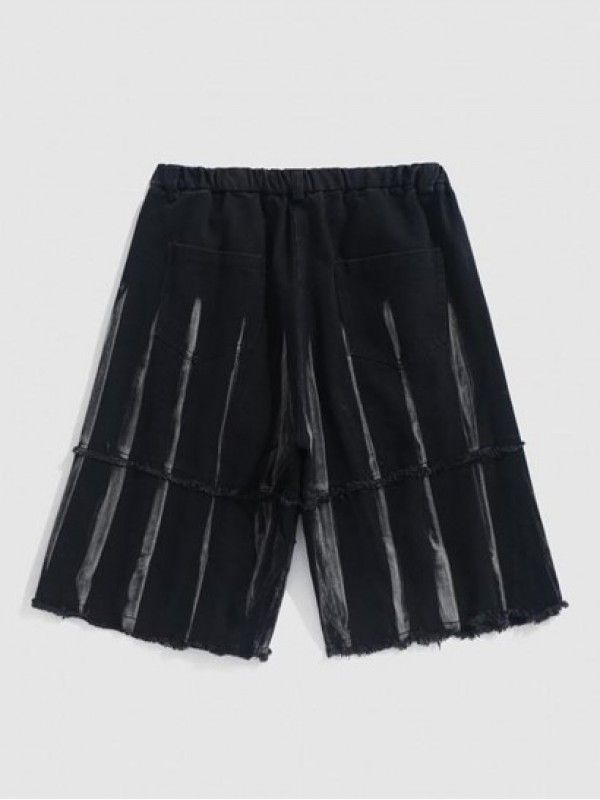 Striped Frayed Denim Shorts Striped Frayed Denim Shorts