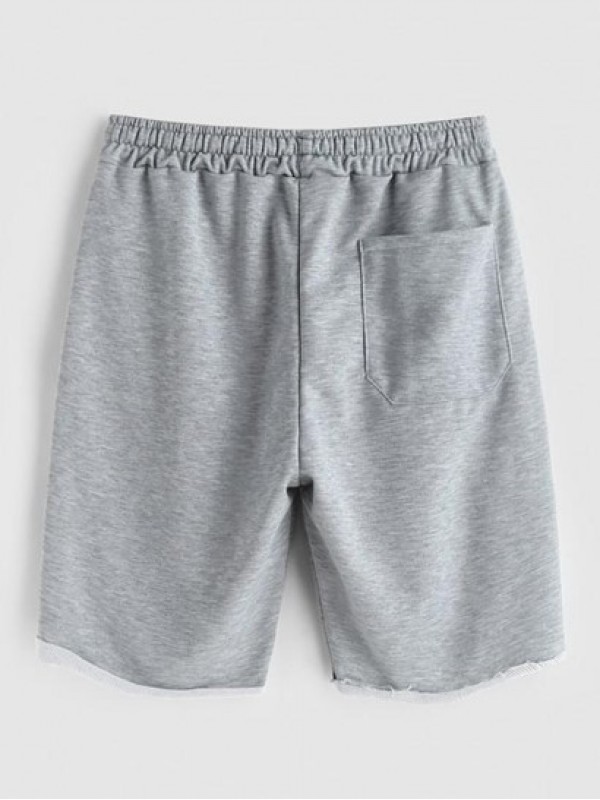 Solid Color Frayed Hem Drawstring Shorts Solid Color Frayed Hem Drawstring Shorts