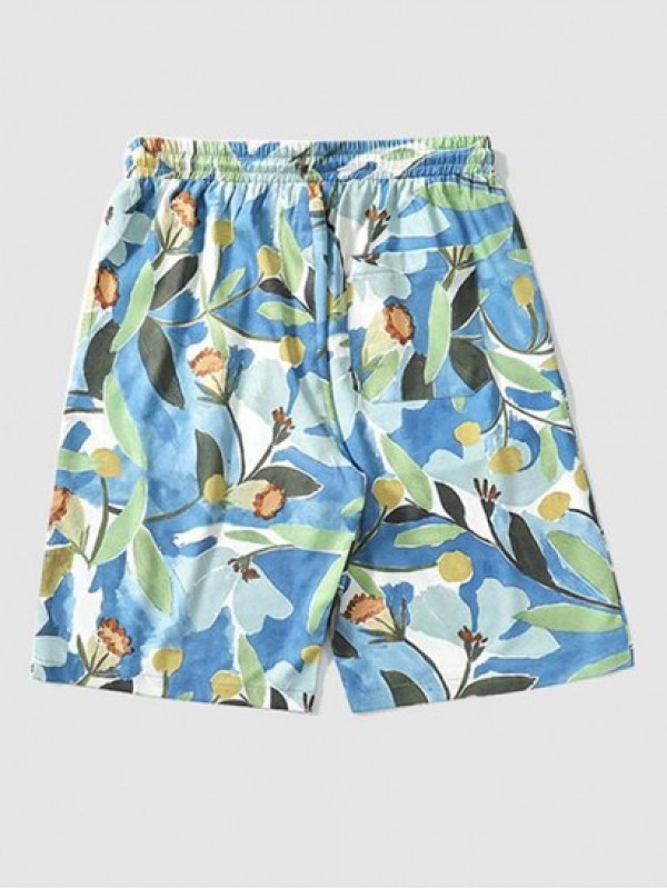 Retro Floral Printed Drawstring Casual Shorts Retro Floral Printed Drawstring Casual Shorts