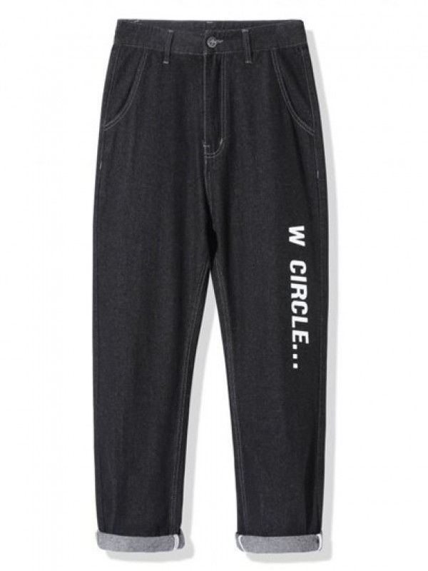 Letters Print Zipper Fly Tapered Jeans Letters Print Zipper Fly Tapered Jeans
