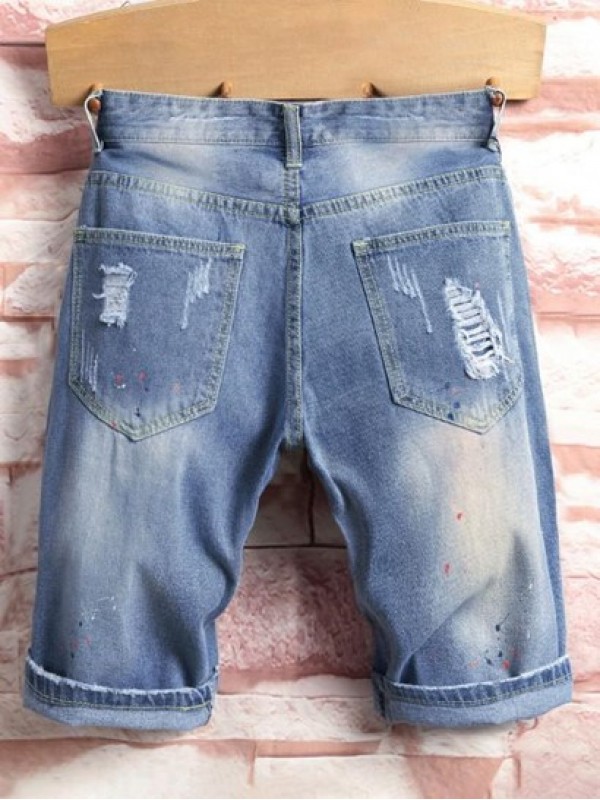 Splash Paint Pattern Destroyed Denim Shorts Splash Paint Pattern Destroyed Denim Shorts
