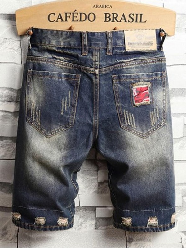 Patchwork Design Destroyed Denim Shorts Patchwork Design Destroyed Denim Shorts