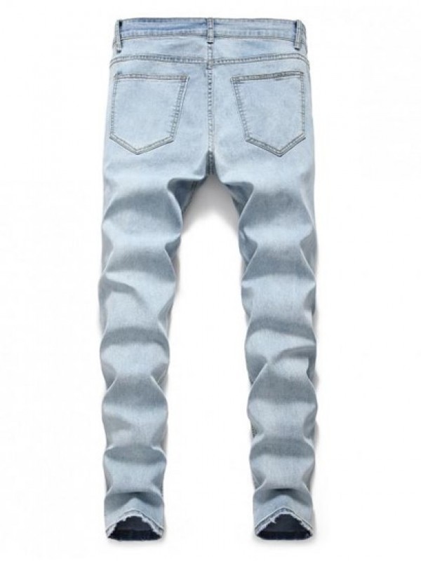Ripped Light Wash Distressed Decoration Casual Jeans Ripped Light Wash Distressed Decoration Casual Jeans