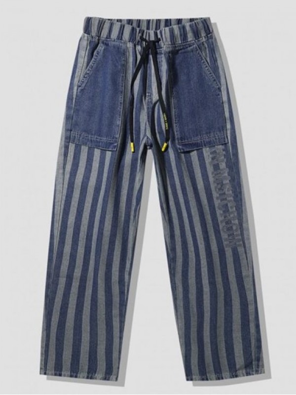 Striped Letters Print Straight Leg Jeans Striped Letters Print Straight Leg Jeans
