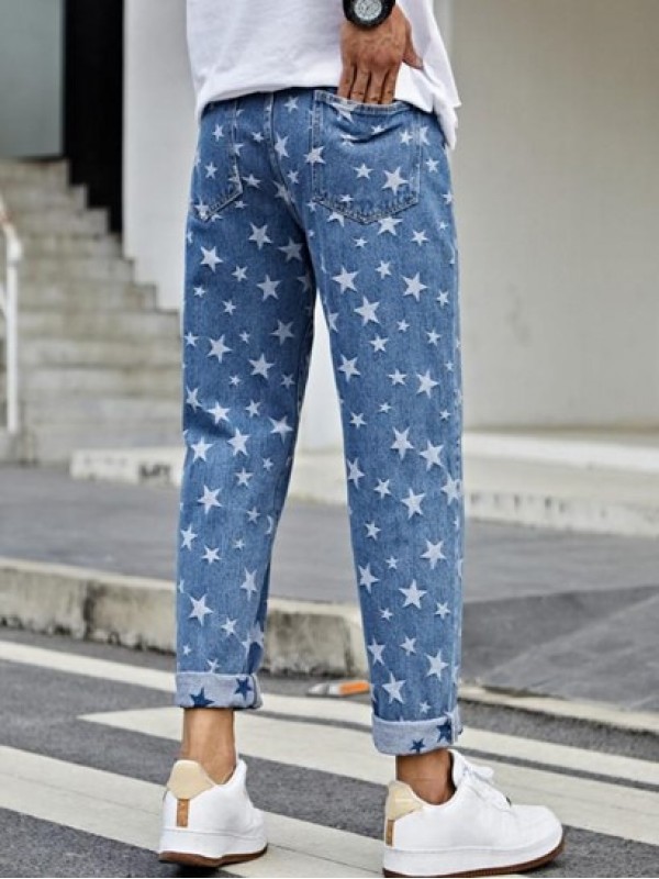 Stars Print Tapered Jeans Stars Print Tapered Jeans