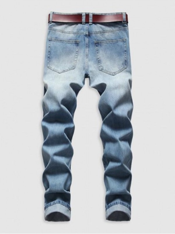 Ripped Pockets Zipper Button Jeans Ripped Pockets Zipper Button Jeans