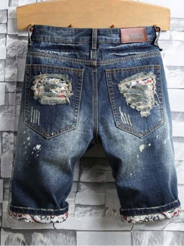 Splash Print Frayed Ripped Denim Shorts Splash Print Frayed Ripped Denim Shorts