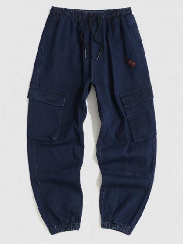 Guitar Applique Drawstring Joggers Cargo Jeans Guitar Applique Drawstring Joggers Cargo Jeans