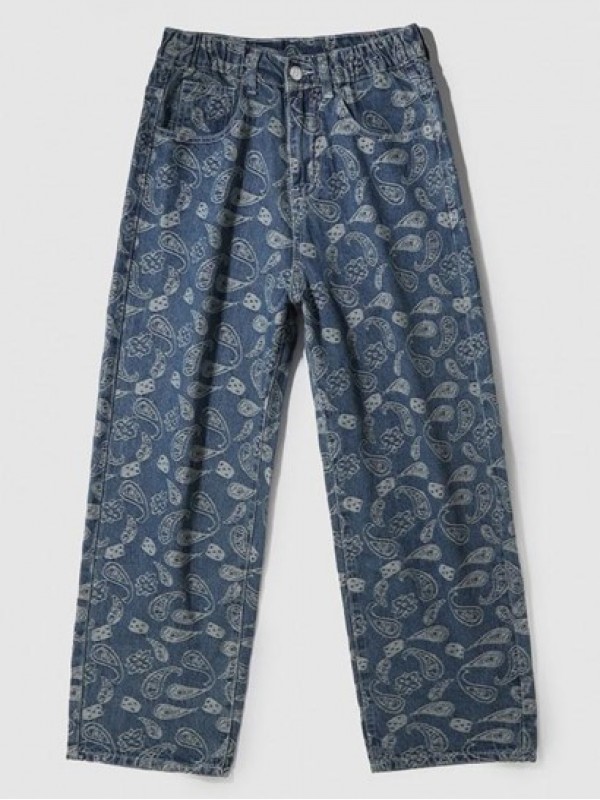 Straight Leg Paisley Flower Print Y2K Aesthetic Jeans Straight Leg Paisley Flower Print Y2K Aesthetic Jeans