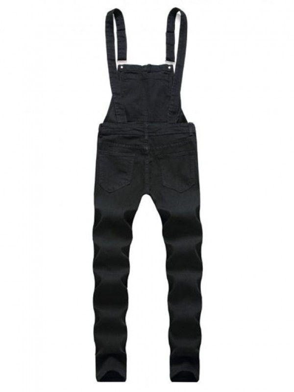 Solid Color Ripped Zipper Denim Overalls Solid Color Ripped Zipper Denim Overalls