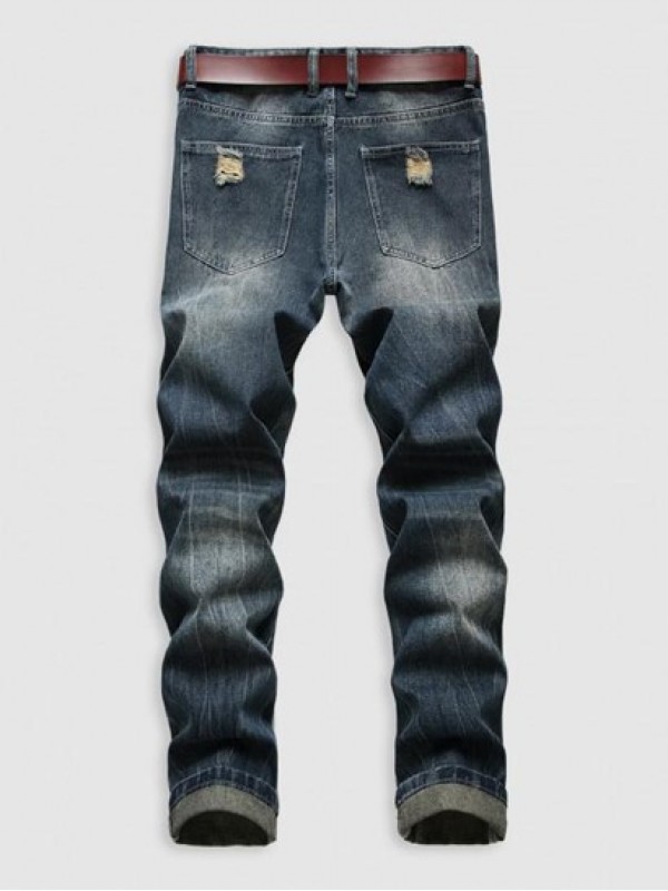 Retro Ripped Pockets Zipper Fly Jeans Retro Ripped Pockets Zipper Fly Jeans