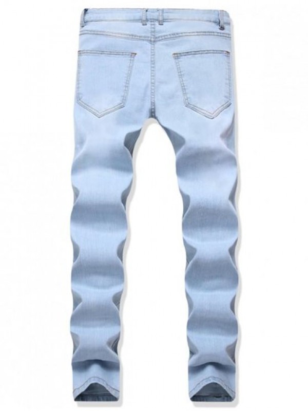 Flower Embroidered Ripped Long Denim Pants Flower Embroidered Ripped Long Denim Pants