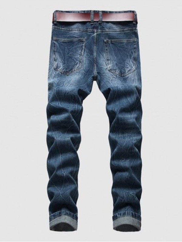 Ripped Design Cuffed Zippered Jeans Ripped Design Cuffed Zippered Jeans