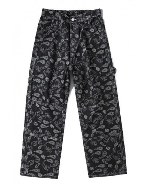 Y2K Aesthetic Paisley Flower Print Straight Leg Jeans Y2K Aesthetic Paisley Flower Print Straight Leg Jeans