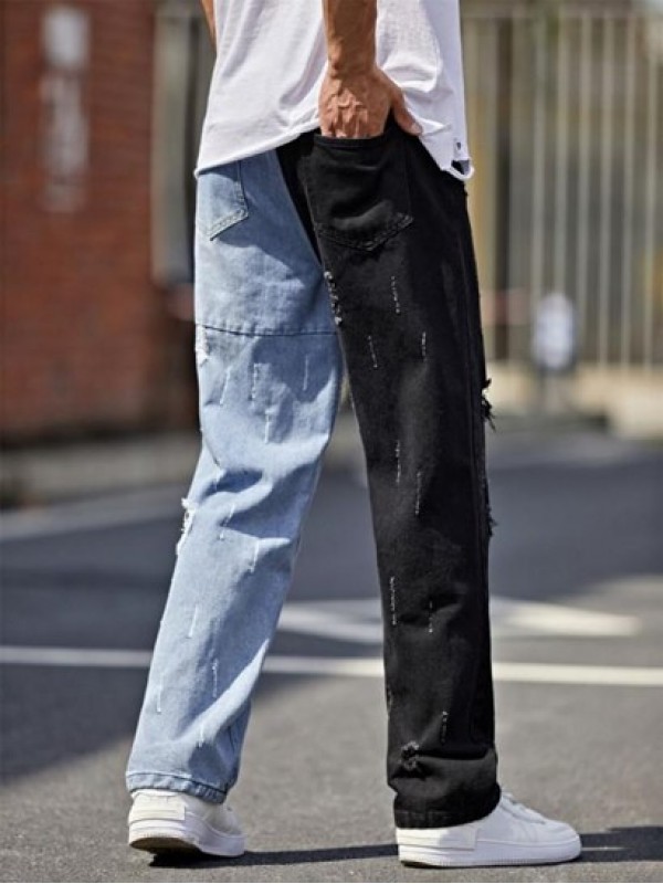 Ripped Straight Leg Two Tone Jeans Ripped Straight Leg Two Tone Jeans