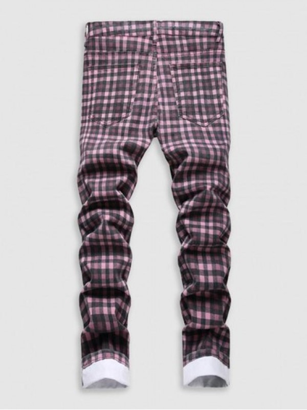 Plaid Print Pockets Zipper Retro Jeans Plaid Print Pockets Zipper Retro Jeans