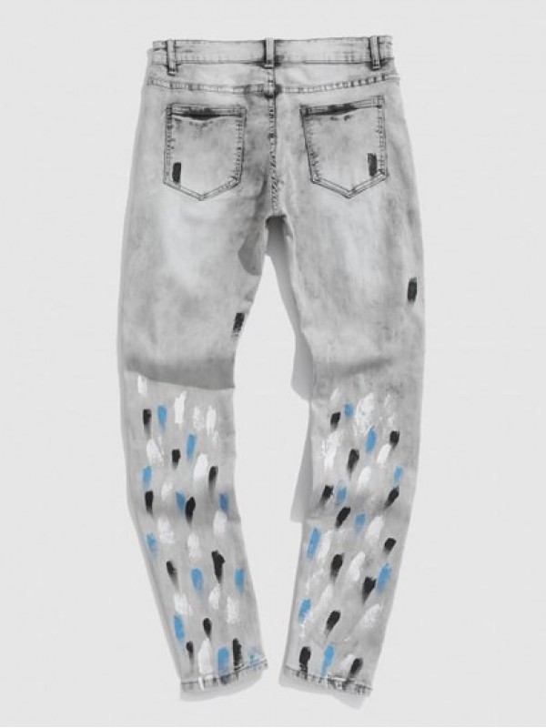 Splatter Paint Distressed Zipper Fly Jeans Splatter Paint Distressed Zipper Fly Jeans