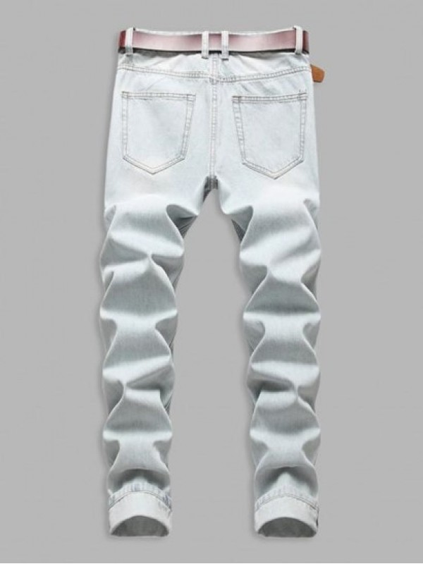 Light Color Ripped Pockets Zipper Fly Jeans Light Color Ripped Pockets Zipper Fly Jeans