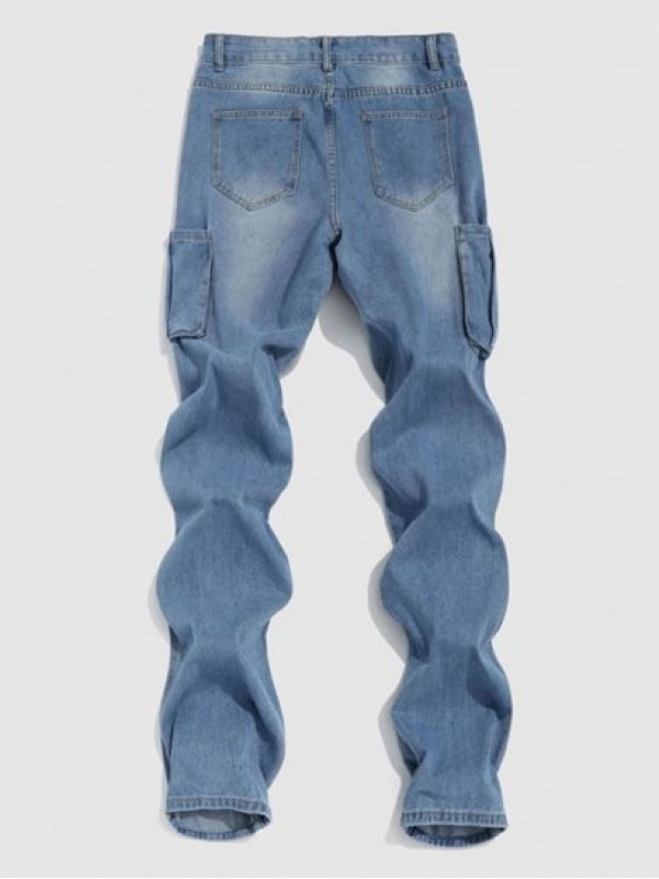 Multi-pocket Design Straight Leg Jeans Multi-pocket Design Straight Leg Jeans