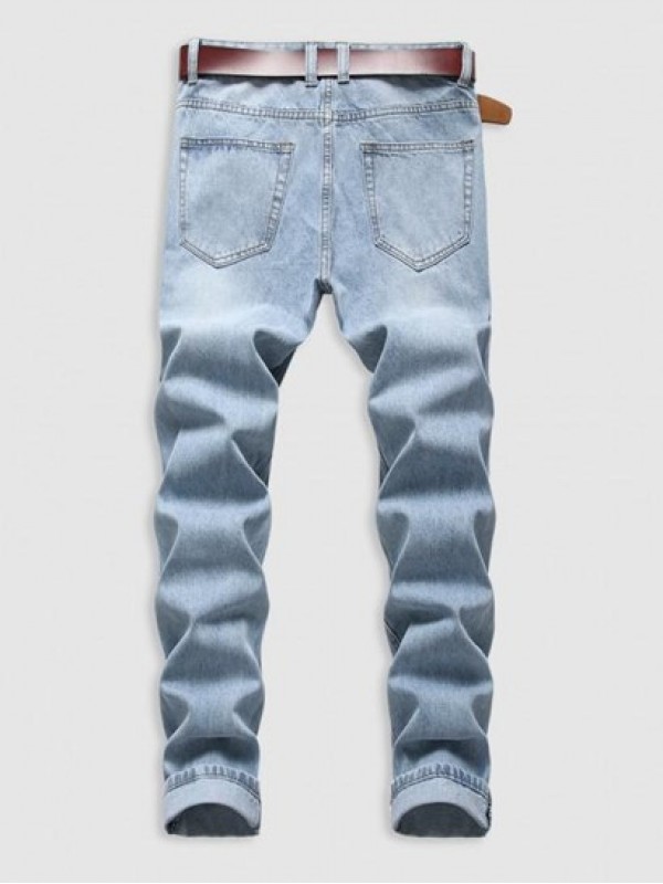 Retro Ripped Zipper Fly Pockets Casual Jeans Retro Ripped Zipper Fly Pockets Casual Jeans