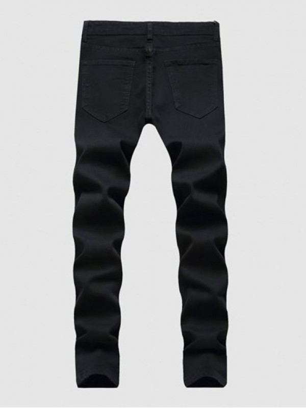 Solid Color Zipper Fly Destroyed Jeans Solid Color Zipper Fly Destroyed Jeans