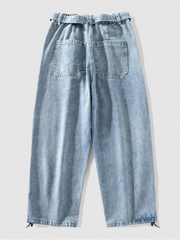 Leg Hem Drawstring Design Loose Fit Jeans Leg Hem Drawstring Design Loose Fit Jeans