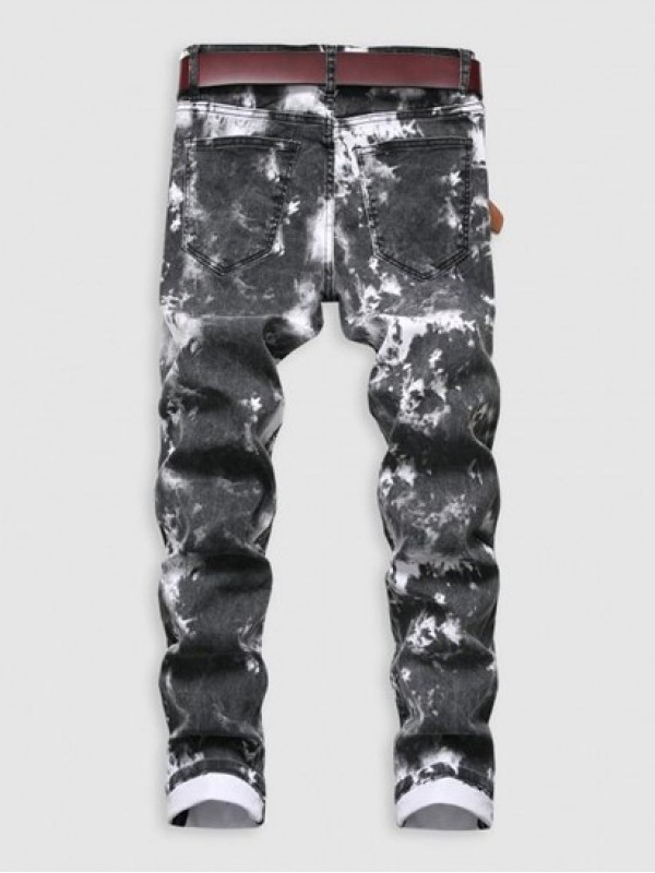 Tie-dye Pattern Cuffed Stretch Jeans Tie-dye Pattern Cuffed Stretch Jeans