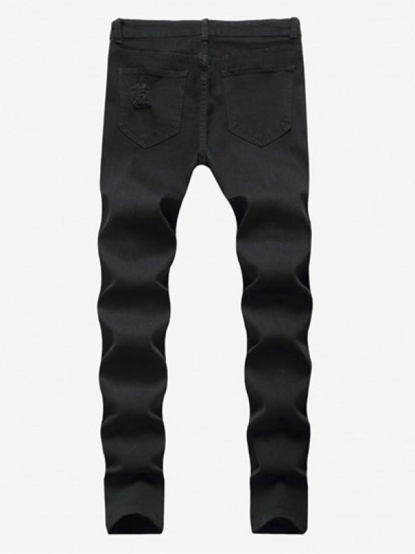 Solid Color Frayed Ripped Zipper Fly Jeans Solid Color Frayed Ripped Zipper Fly Jeans