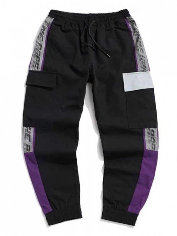 Letter Print Contrast Cargo Jogger Techwear Pants Letter Print Contrast Cargo Jogger Techwear Pants