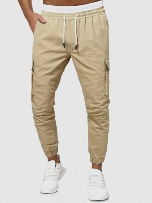 Solid Color Drawstring Pockets Cargo Pants Solid Color Drawstring Pockets Cargo Pants