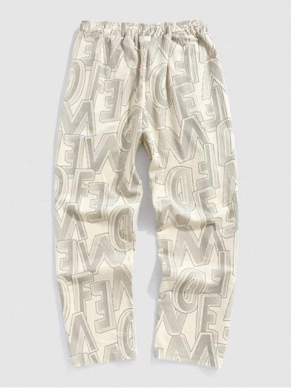 Letter Printed Textured Corduroy Pants Letter Printed Textured Corduroy Pants