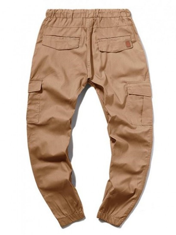 Solid Color Pocket Drawstring Cargo Pants Solid Color Pocket Drawstring Cargo Pants