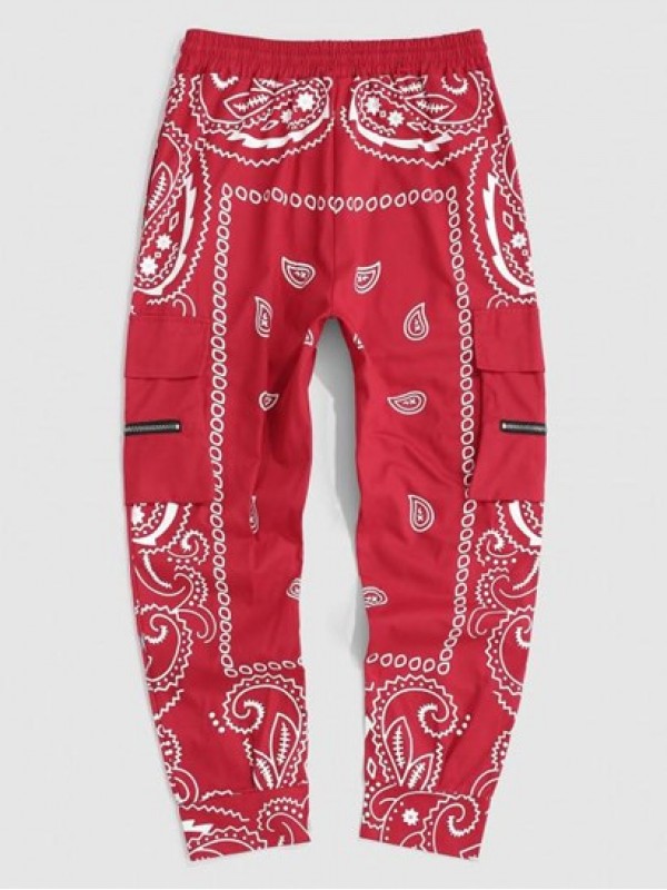 Streetwear Y2K Aesthetic Contrast Paisley Print Cargo Pants Streetwear Y2K Aesthetic Contrast Paisley Print Cargo Pants
