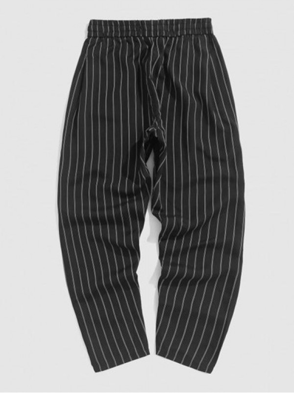 Pinstripe Pattern Drawstring Casual Pants Pinstripe Pattern Drawstring Casual Pants