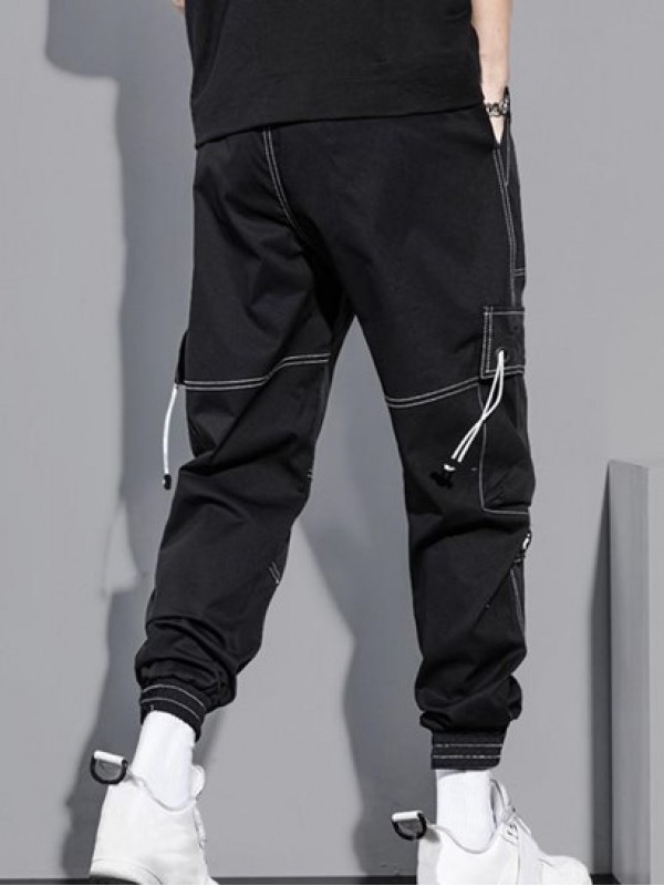 Multi-pocket Solid Color Topstitching Streetwear Cargo Pants Multi-pocket Solid Color Topstitching Streetwear Cargo Pants
