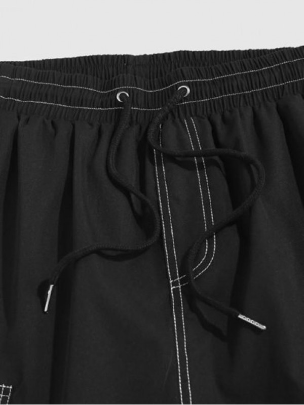 Solid Color Multi-pocket Topstitching Cargo Shorts Solid Color Multi-pocket Topstitching Cargo Shorts