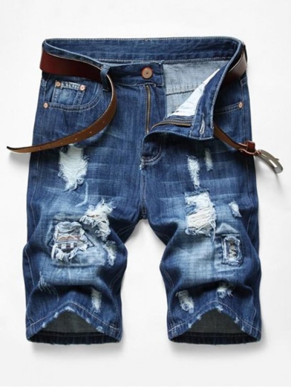 Patchworks Ripped Decoration Denim Shorts Patchworks Ripped Decoration Denim Shorts