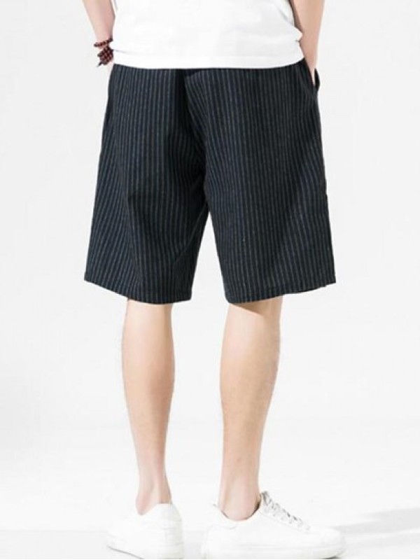 Striped Print Zipper And Button Design Drawstring Casual Shorts Striped Print Zipper And Button Design Drawstring Casual Shorts