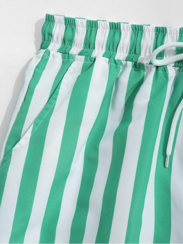 Colorblock Vertical Stripe Pattern Drawstring Board Shorts