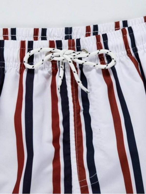 Drawstring Pockets Vertical Mixed Stripes Beach Shorts