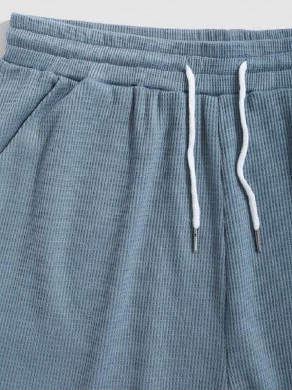 Textured Drawstring Solid Color Causal Shorts Textured Drawstring Solid Color Causal Shorts