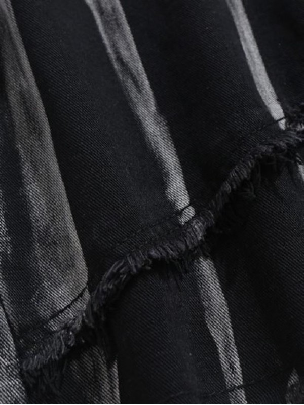 Striped Frayed Denim Shorts Striped Frayed Denim Shorts