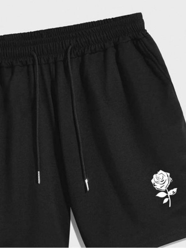 Rose Floral Pattern Drawstring Casual Shorts Rose Floral Pattern Drawstring Casual Shorts
