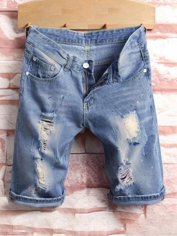 Splash Paint Pattern Destroyed Denim Shorts Splash Paint Pattern Destroyed Denim Shorts