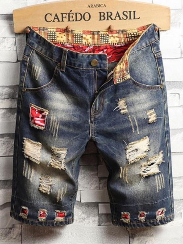 Patchwork Design Destroyed Denim Shorts Patchwork Design Destroyed Denim Shorts